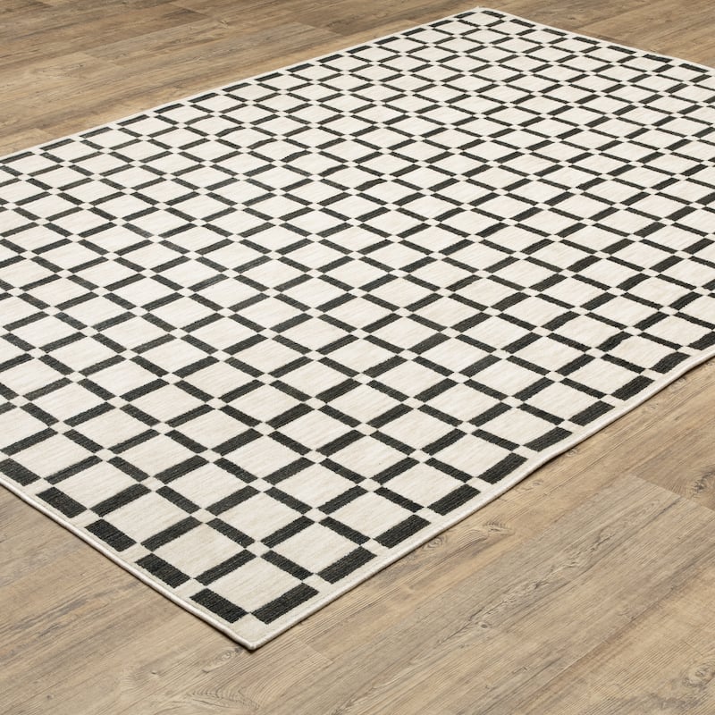 Hansel Geometric Grid Beige/ Black Area Rug