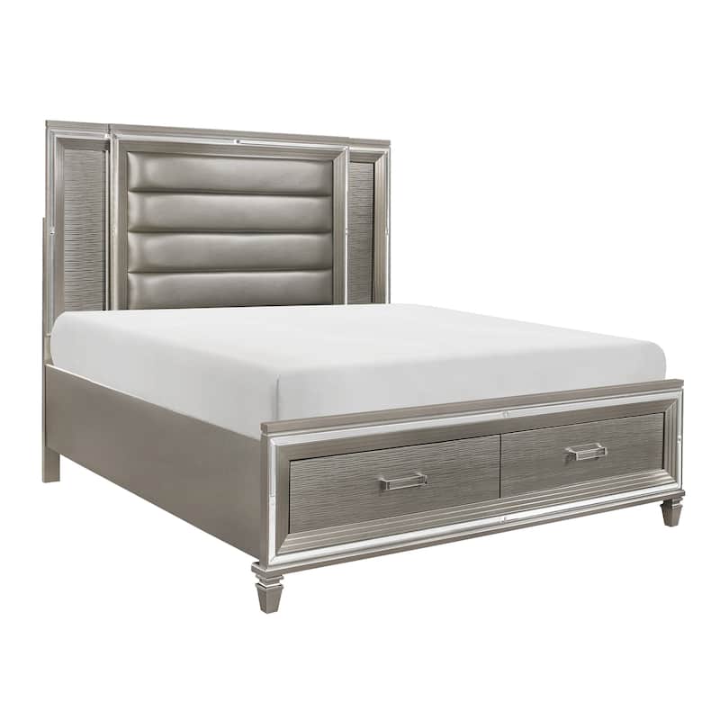 Silver Gray Finish Platform Storage Bed 1pc Footboard Drawers