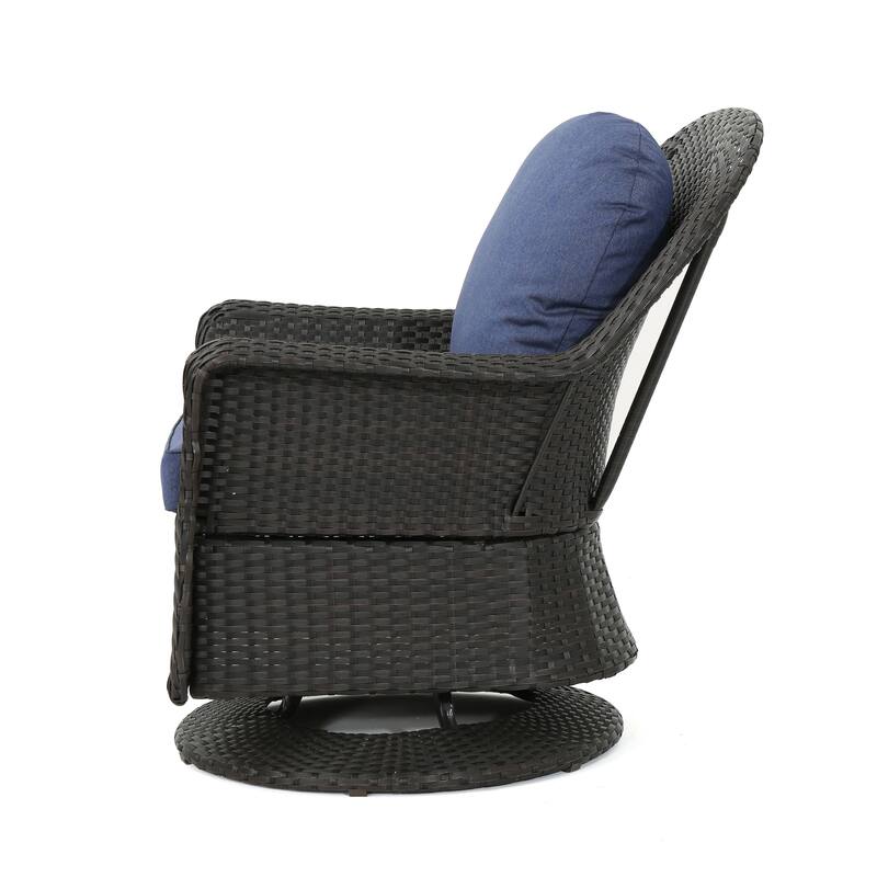 Brown Rattan Swivel Club Chair Set of 2 Outdoor with Water Resistant Cushions