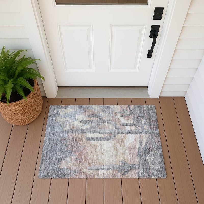 Machine Washable Indoor/ Outdoor Desert Inspiration Chantille Rug - Taupe - 1'8" x 2'6"