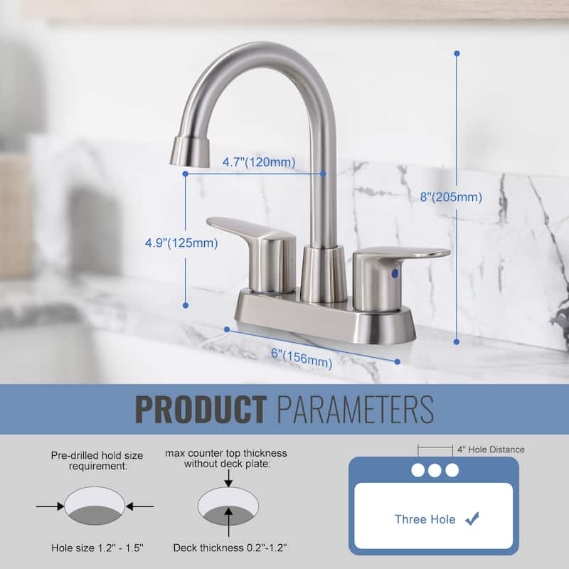 WOWOW 4 in. Centerset Double Handle High Arc Bathroom Faucet