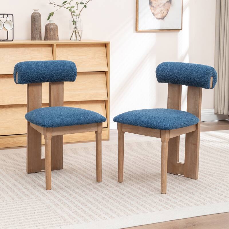 SEYNAR Set of 2 Modern Linen Upholstered Dining Chairs with Bolster Backrest