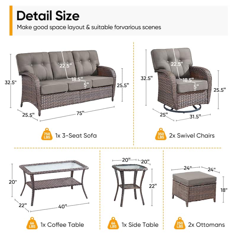 Pocassy Ooutdoor Patio Sofa Chairs Funiture Set