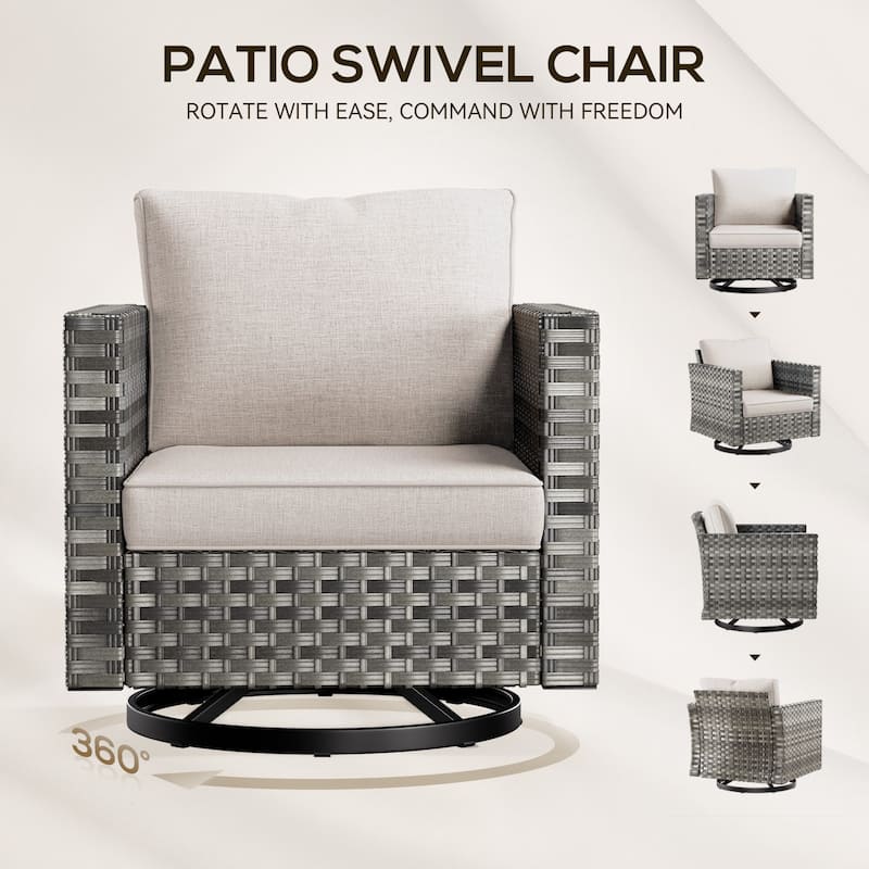 Gymojoy 3-piece Outdoor Wicker Swivel Glider Chairs with Coffee Table