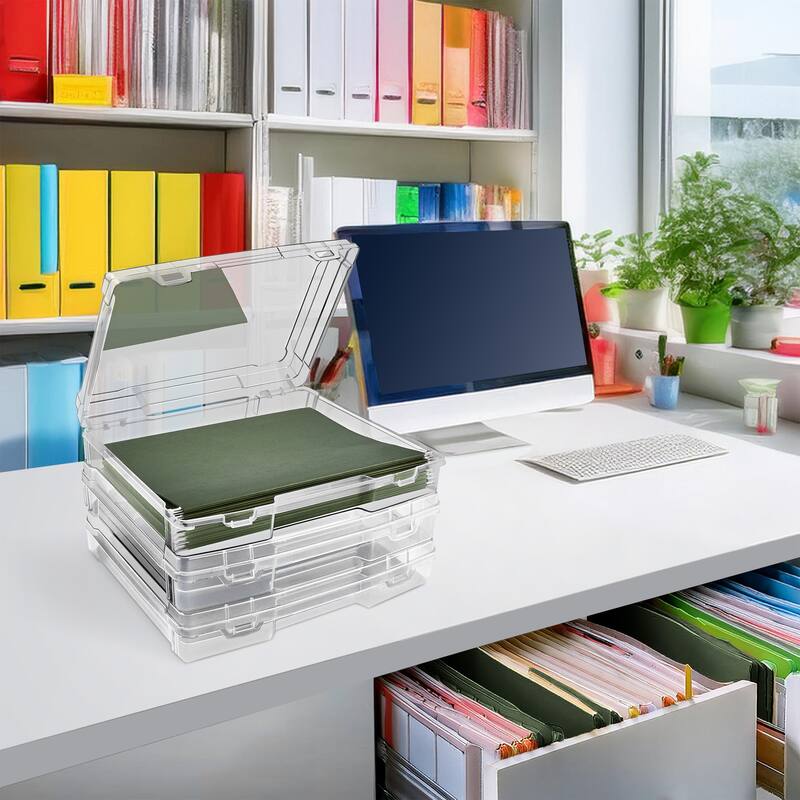 Sorbus Set of 3 Wide Hanging File Organizer Bin, Interior 10"x12" Clear Plastic Stackable for Document Storage