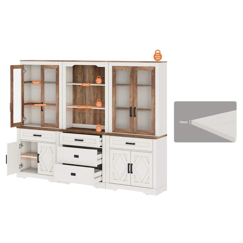 3-Column 73.3" Tall Bookshelf Set with Open Storage and Glass Doors