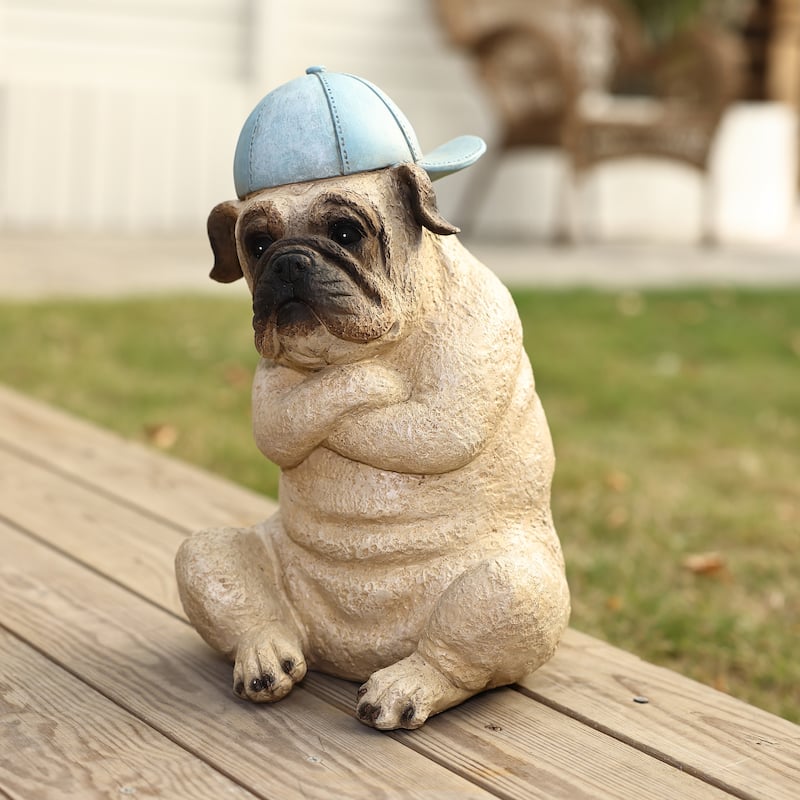 Baseball Fan Puppy Dog with Skateboard Sculpture Resin Statue, Indoor and Outdoor