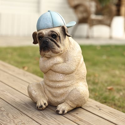 Baseball Fan Puppy Dog with Skateboard Sculpture Resin Statue, Indoor and Outdoor