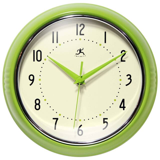 Round Retro Kitchen Wall Clock by Infinity Instruments - 9.5 x 3.25 x 9.5 - Apple Green
