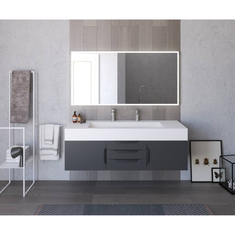 Nile 60" Wall Mounted Bathroom Vanity Set w/ White Top