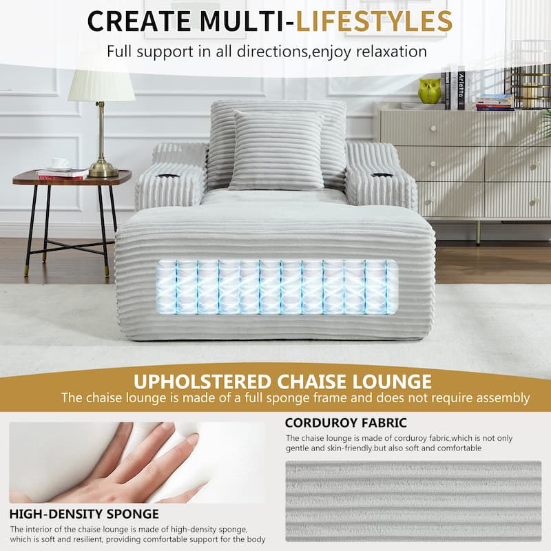 67" Chaise Lounge Chair 9.9'' Wide Armrest Indoor Corduroy Oversized Sleeper Sofa