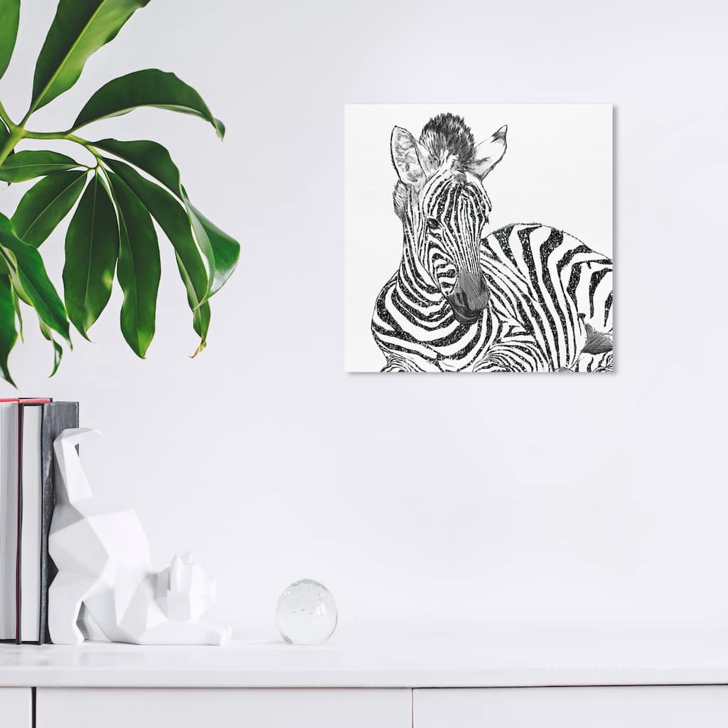 Wynwood Studio Canvas Animals Glitter Stripes Zebra Black Black and Metallic Gray Modern & Contemporary Wall Art Canvas Print