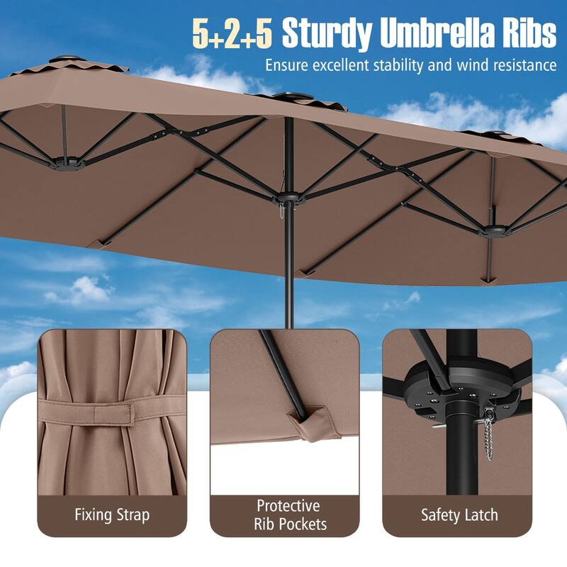 Extra Large 15.5 Feet Double-Sided Patio Umbrella with Solar LED Lights and Crank Outdoor Shade (Umbrella Only)