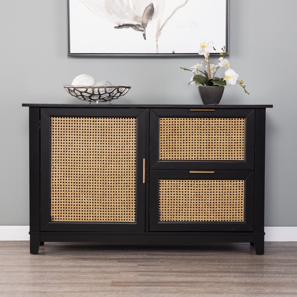 Black and Cane Bamboo Accent Storage Cabinet - On Sale - Bed Bath