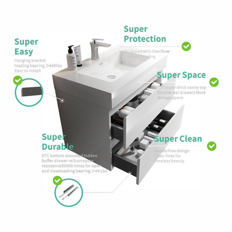 30" White Bathroom Vanity with Sink, Large Storage Wall Mounted Floating Bathroom Vanity for Modern Bathroom