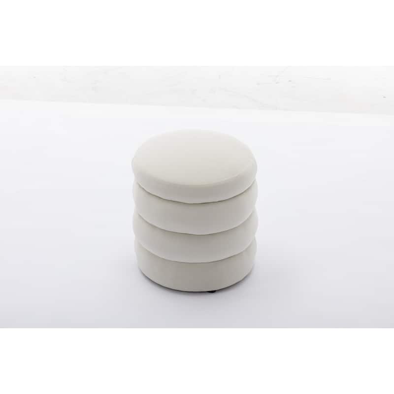 Soft Velvet Round Ottoman Footrest Stool - White