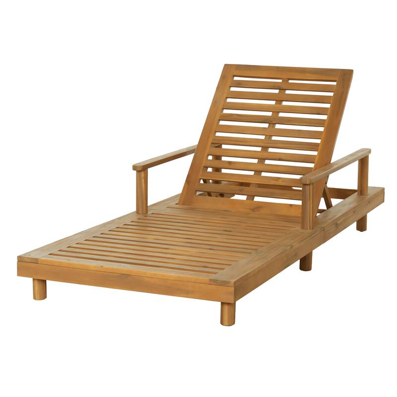 Christopher Knight Home - Modern Indoor/Outdoor Acacia Wood 4-Fold Adjustable Chaise Lounge with Water-Resistant Cushion