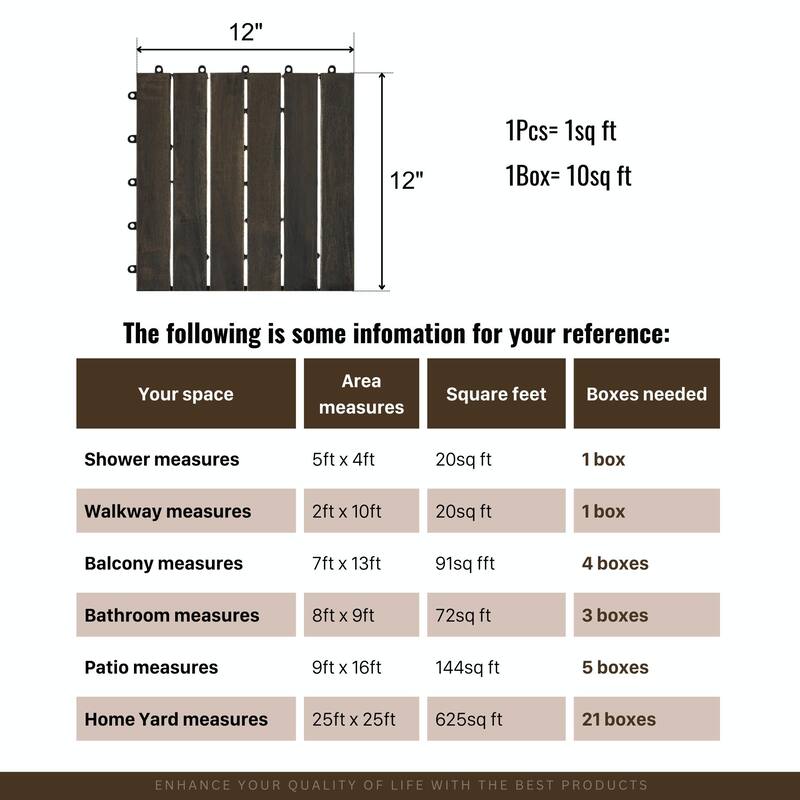 12" x 12" Dark Brown Square Interlocking Deck Tiles Striped Pattern