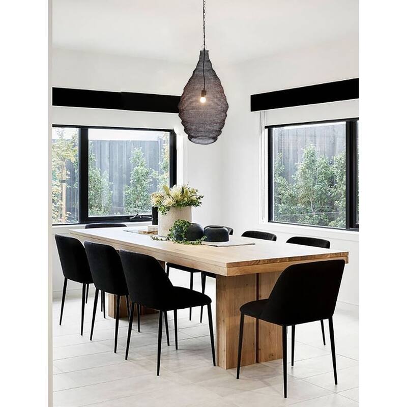 1-Light Satin Black Pendant With A Chain Basket Shade