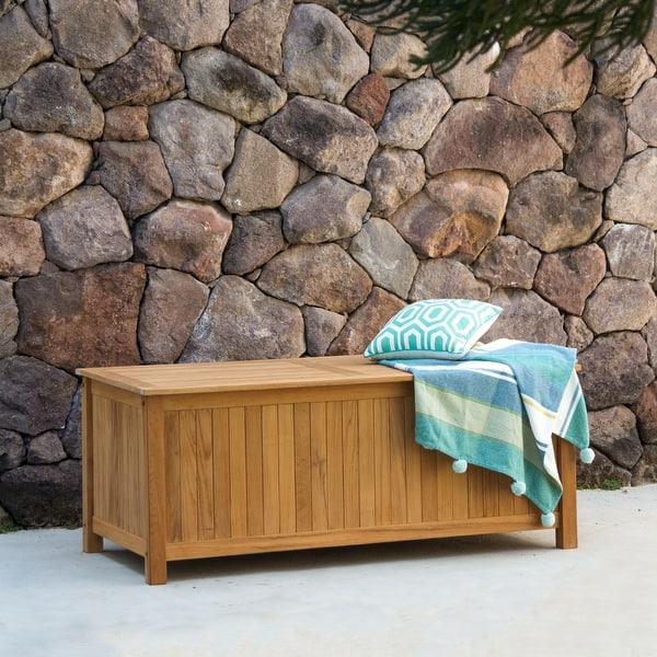slide 2 of 11, Cambridge Casual Kikori 60-inch Outdoor Teak Storage Box Plantation Teak