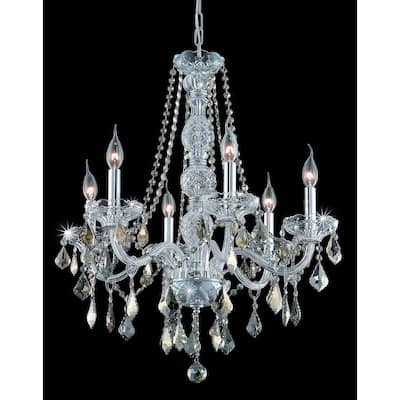 Verona 6-Light 24 in. Chandelier (Available in Chrome, Golden Teak, Silver Shade)