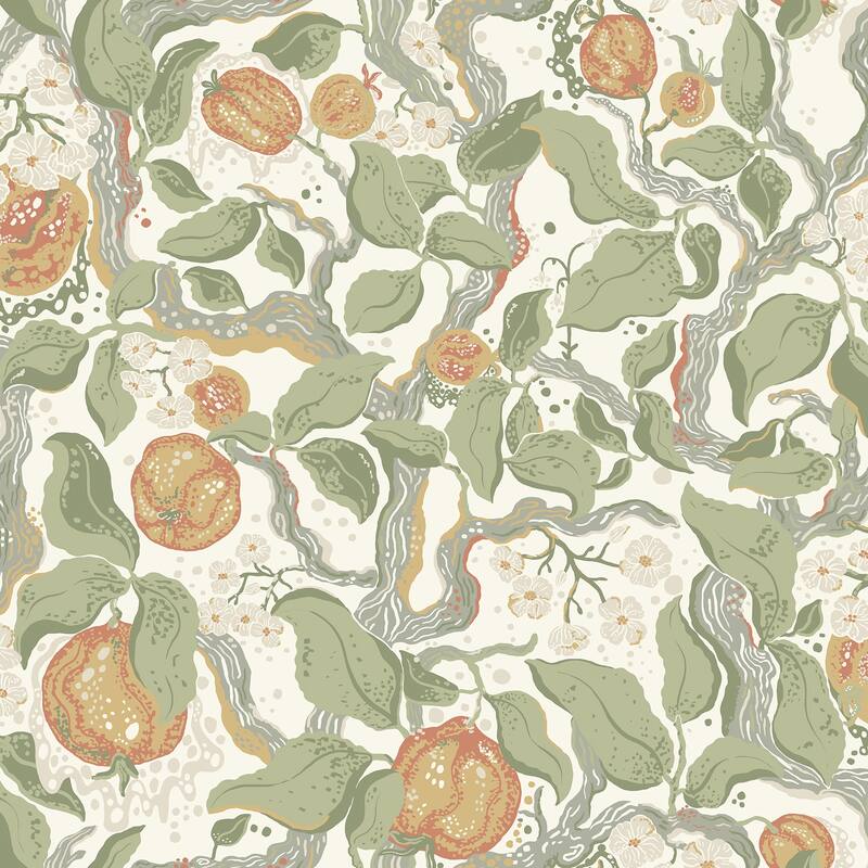 A-Street Prints Kort Green Fruit and Floral Wallpaper