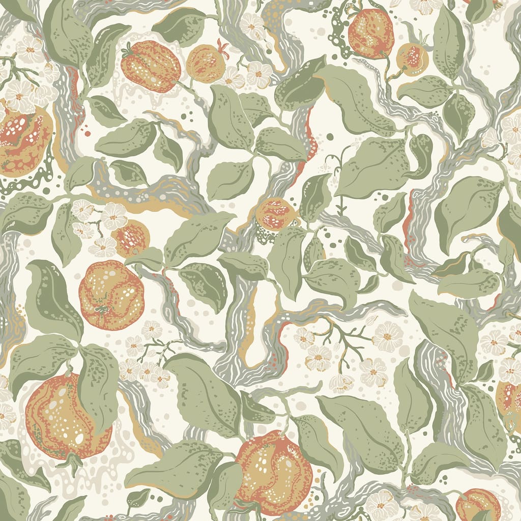 A-Street Prints Kort Green Fruit and Floral Wallpaper