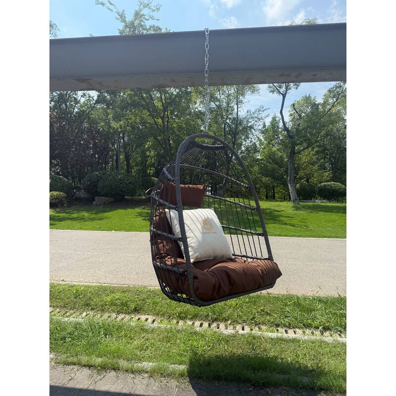 Hanging Chair PE Hanging Chair with Stainless Steel Suspension kit, Outdoor Garden Rattan Egg Swing Chair with Cushion