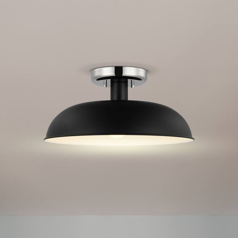 Colony - 1 Light - Small Semi-Flush Mount Fixture - Matte Black with Polished Nickel