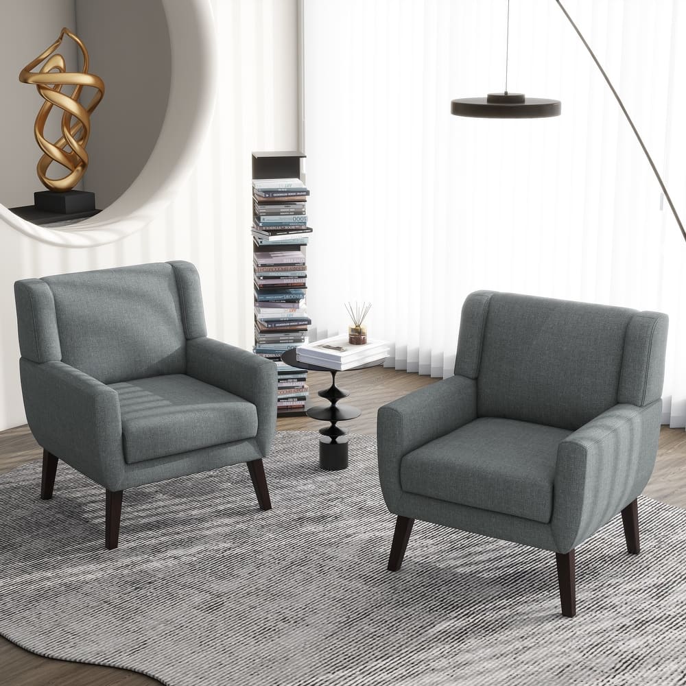Modern Upholstered Linen Armchair Accent Chair Set of 2