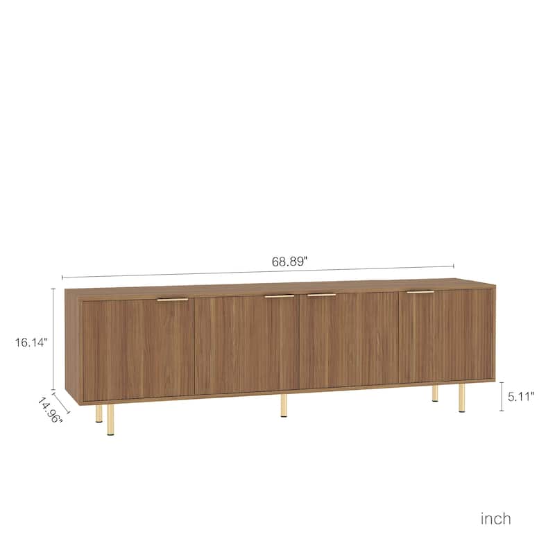 68'' Modern Fluted Wood TV Stand, Media Console with Storage Doors and Gold Legs, Entertainment Center for 55+ Inch TVs