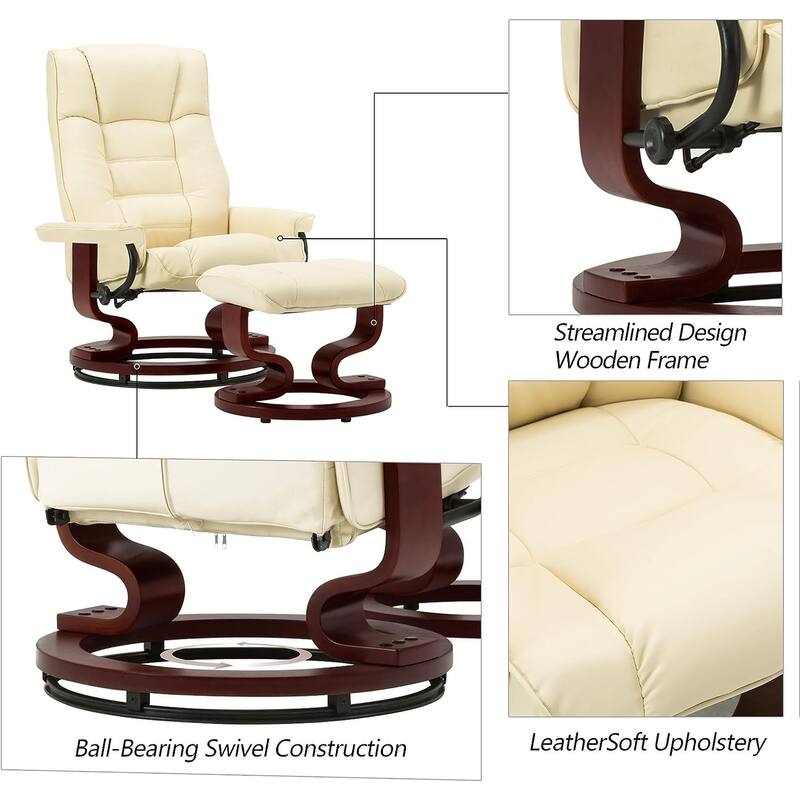 MCombo Set of 2 Swivel Recliner Chair with Wood Base and Ottoman