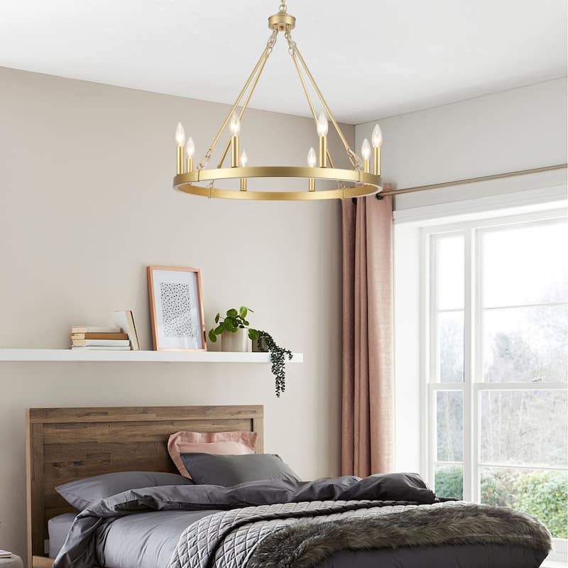 25.98" Wide 8-Light Farmhouse Chandelier, Wagon Wheel Chandelier for Dining Room Living Room Bedroom Kitchen