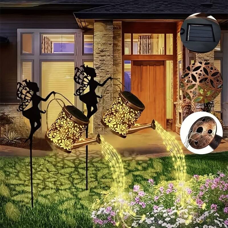 RGB 2 PCS Fairy Garden Decor Light with Solar Watering Can