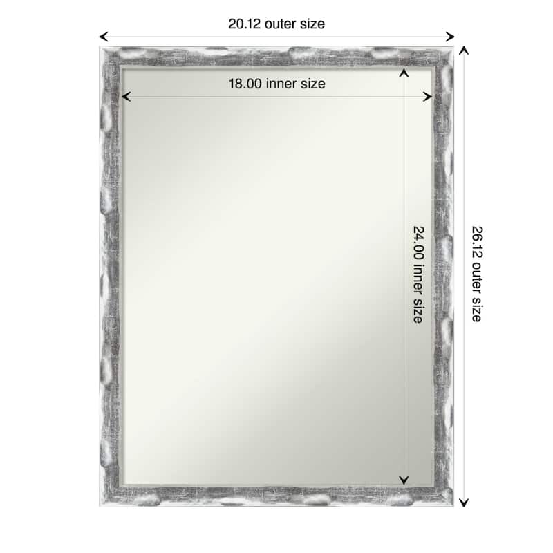 Non-Beveled Bathroom Wall Mirror - Scratched Wave Chrome Frame - 20 x 26 in - Scratched Wave Chrome