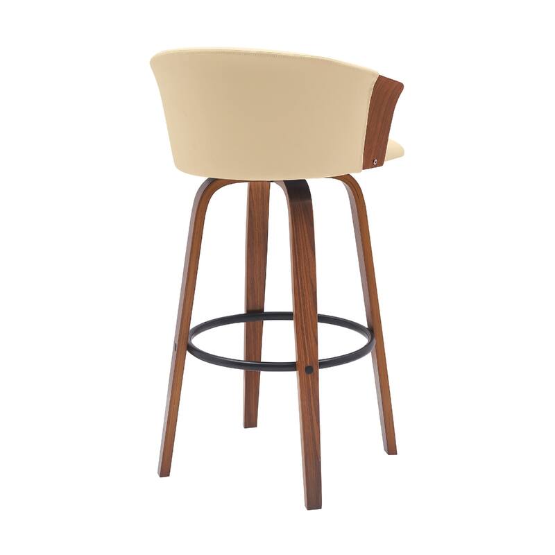 Faux Leather Swivel Counter Height Stool with Solid Wood Frame, Arms and Footrest