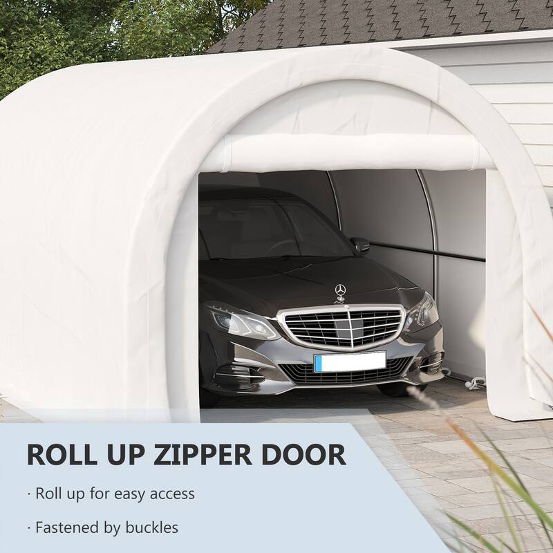 Outsunny 16' x 10' Carport, Heavy Duty Portable Garage / Storage Tent with Large Zippered Door, Anti-UV PE Canopy Cover