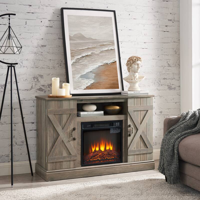 Farmhouse Classic Media TV Stand with 18" Electric Fireplace Insert
