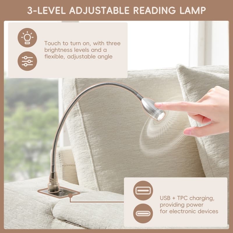 117" Modular Sectional Pull-out Sofa Bed with Flip-up Table Panel, Reading Lamp and Charging Ports