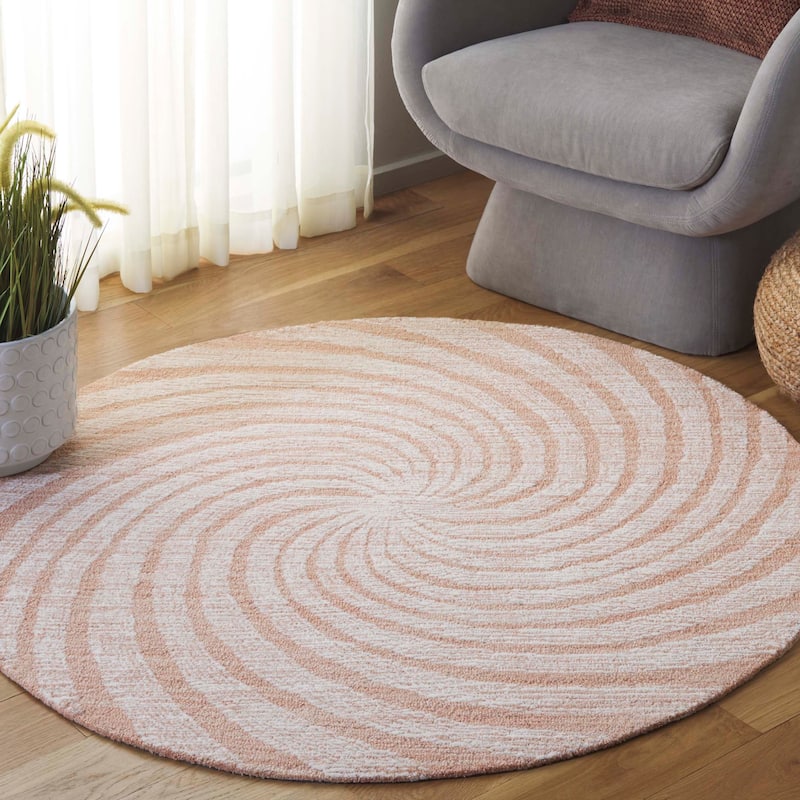 SAFAVIEH Handmade Novelty Blerona Swirl Wool Rug - Light Rust/Ivory - 6' Round
