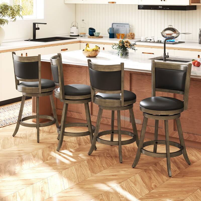 Gymax Swivel Bar Stools w/ Solid Rubber Wood Frame Set of 4 for