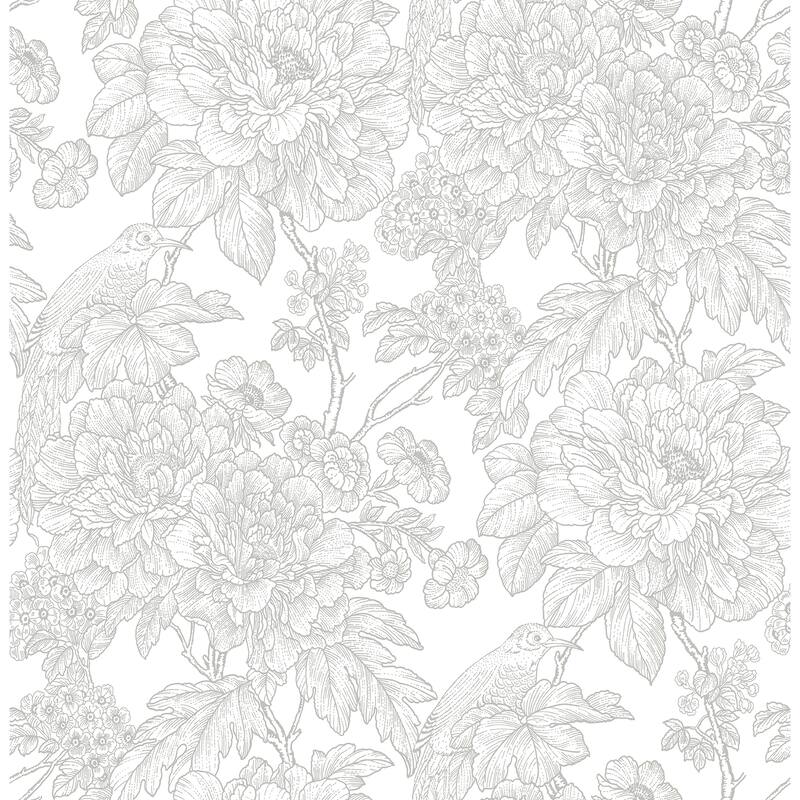A-Street Prints Birds of Paradise Breeze Grey Floral Wallpaper