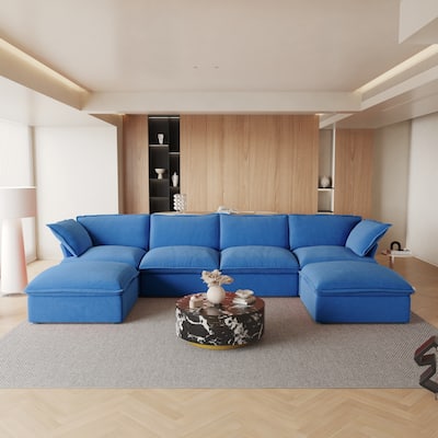 Oversized Modular Sectional Sofa Velvet Upholstered U-shape 6 Piece Couch