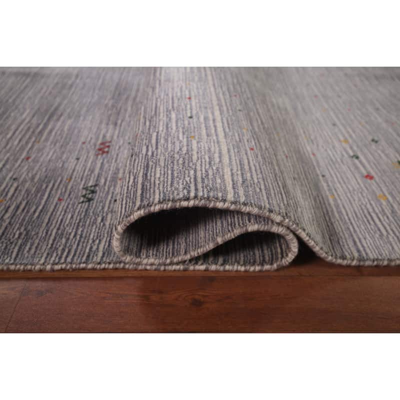 Silver Gray Striped Gabbeh Square Area Rug Handmade Wool Carpet - 9'7"x 9'7"