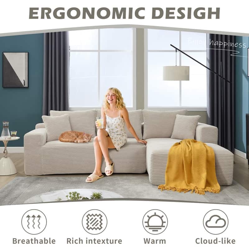 108.7" Modular Sectional L-Shape 3 Seat Memory Foam Couch Sofa