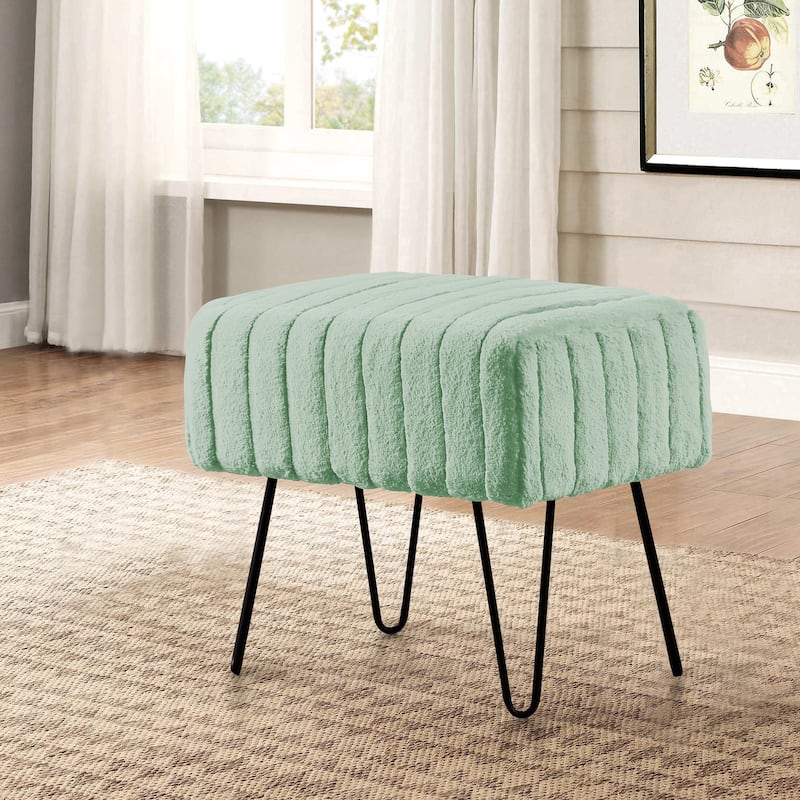 Serenta SuperMink Fauxfur Ottoman Bench - 19" x 13" x 17" - Sea Foam