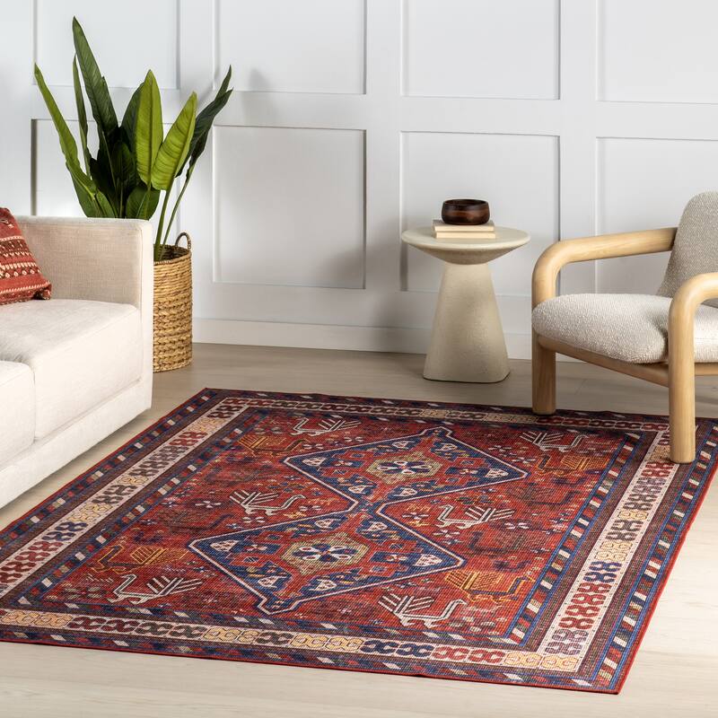 Nuloom Damaris Splashguard Medallion Machine Washable Area Rug - 6' x 9' - Red