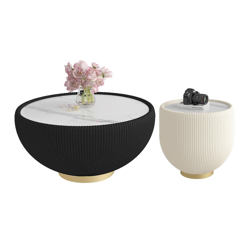 Sofa Side Table - Gold+Black,marble