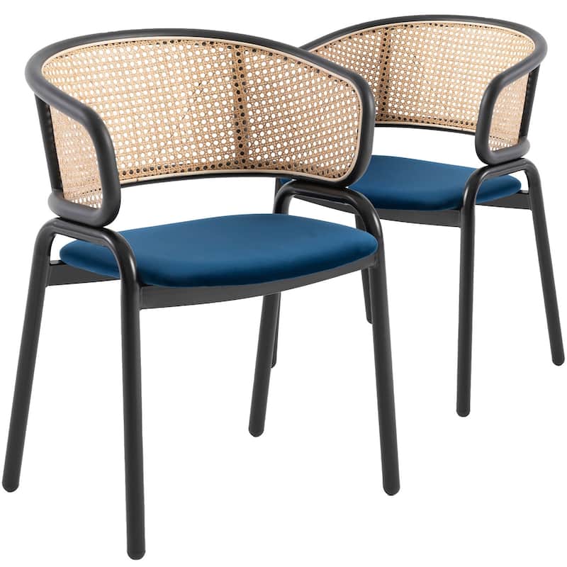 Ervilla Modern Mid-Century Velvet Upholstery Powder-Coated Steel Legs Dining Armchair with Plastic Floor Protectors