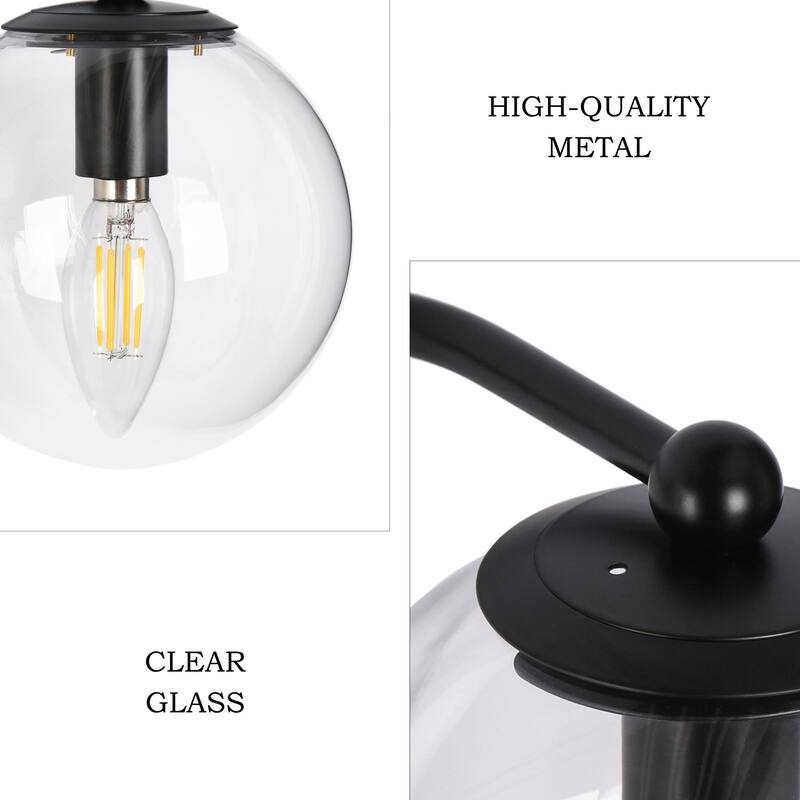 Modern 3-Light Black Bathroom Vanity Lights Linear Fixtures with Clear Triple-globe Glass Shades Wall Sconces for Bathroom